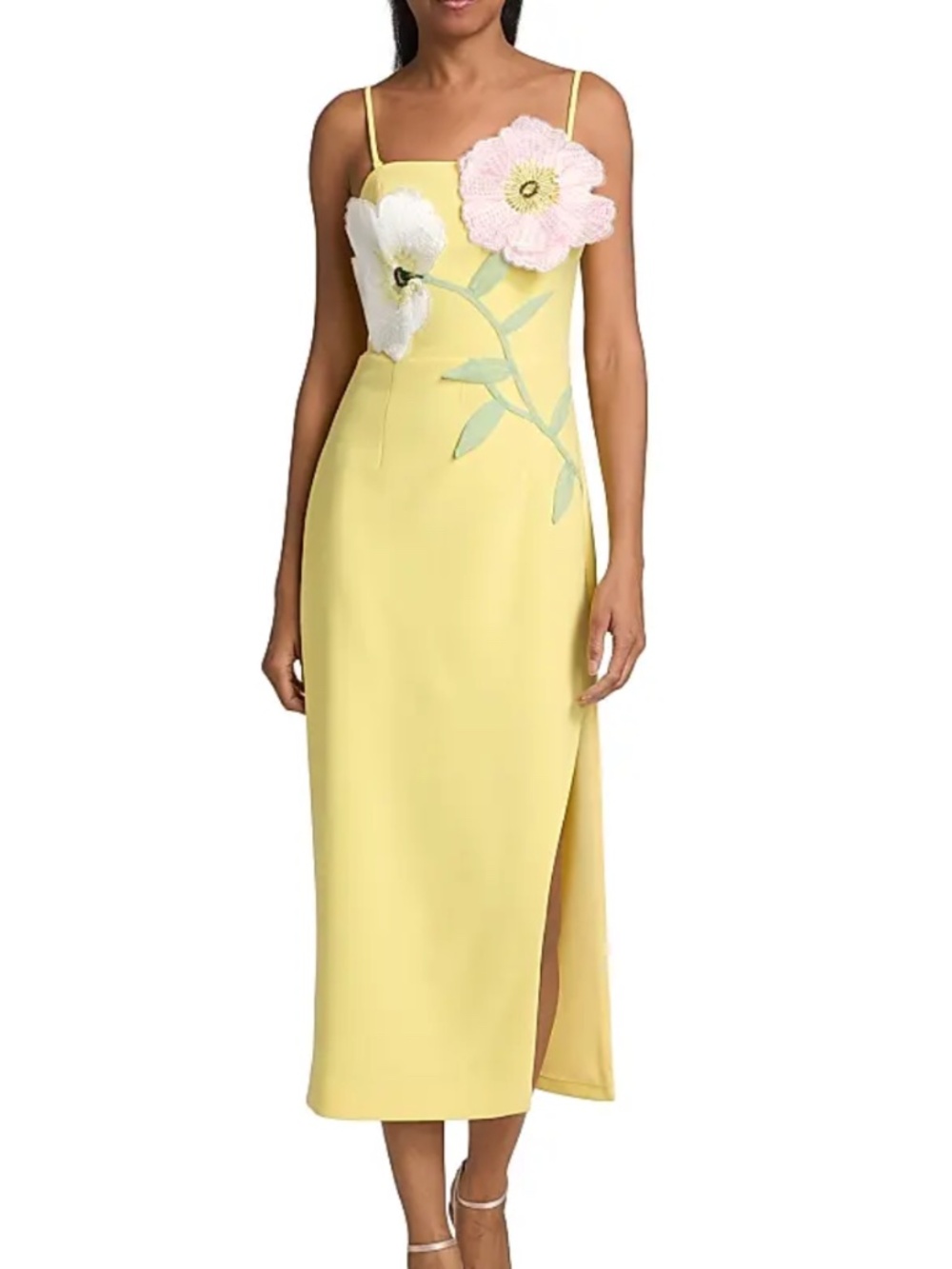 Elliatt Hope Strapless Yellow Floral Appliqué Midi Dress 3D Flower - SMALL